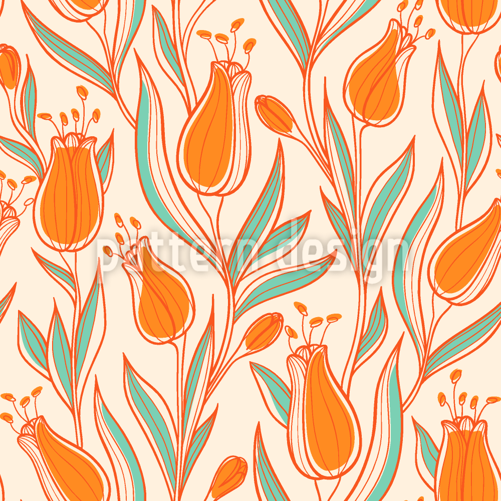 Rising Tulips Seamless Vector Pattern Design